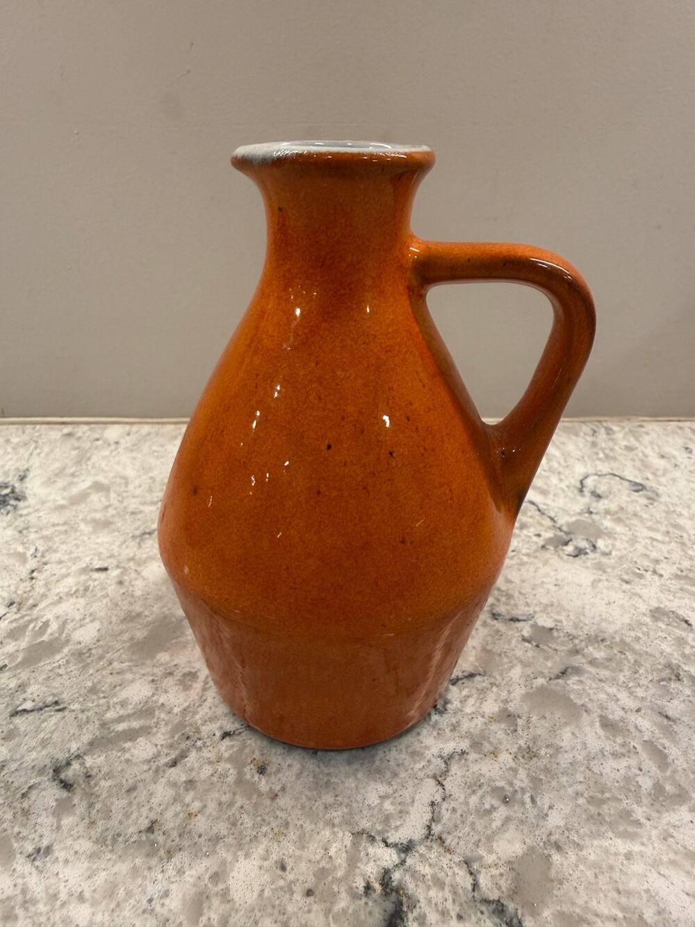 Vintage Signed Pottery Mini Vase / Pitcher Orange Speckled 6"